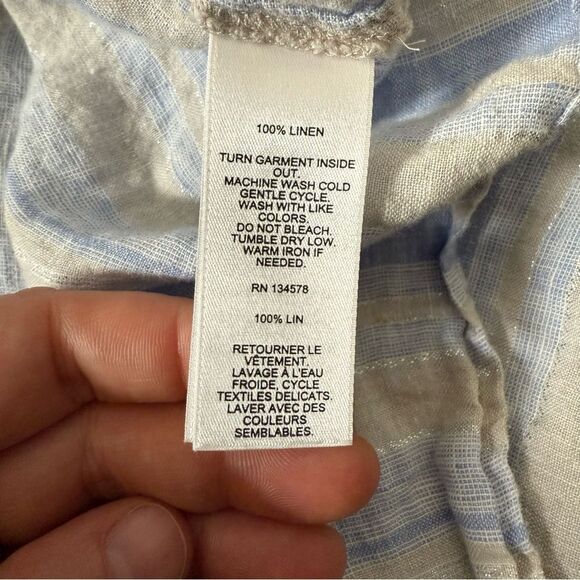 Vineyard Vines Top Tunic Sz XL Blue Linen Stripe Sleeveless Tassel Tie Beach - Picture 8 of 10